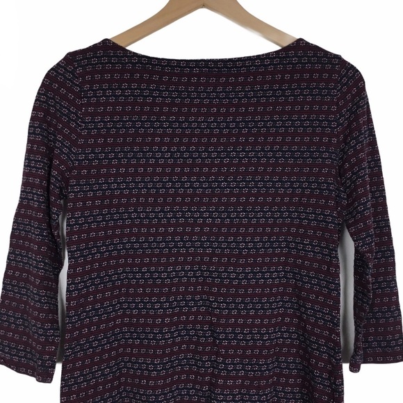 LOFT Outlet Top Floral Stripe Boat Neck 3/4 Sleeve Navy Blue Burgundy Size Small - Picture 4 of 11